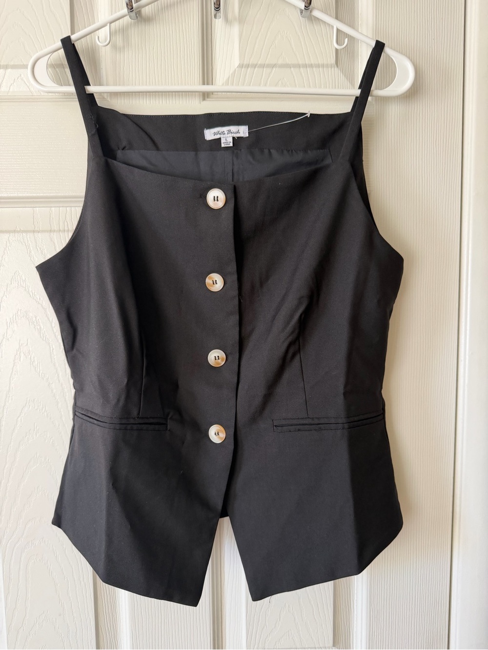 white birch Black Button-Front Tank Top